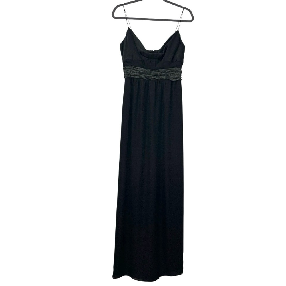 Nicole Miller Silk Maxi Gown Black Ruched Waist Elegant Evening Formal Dress 8